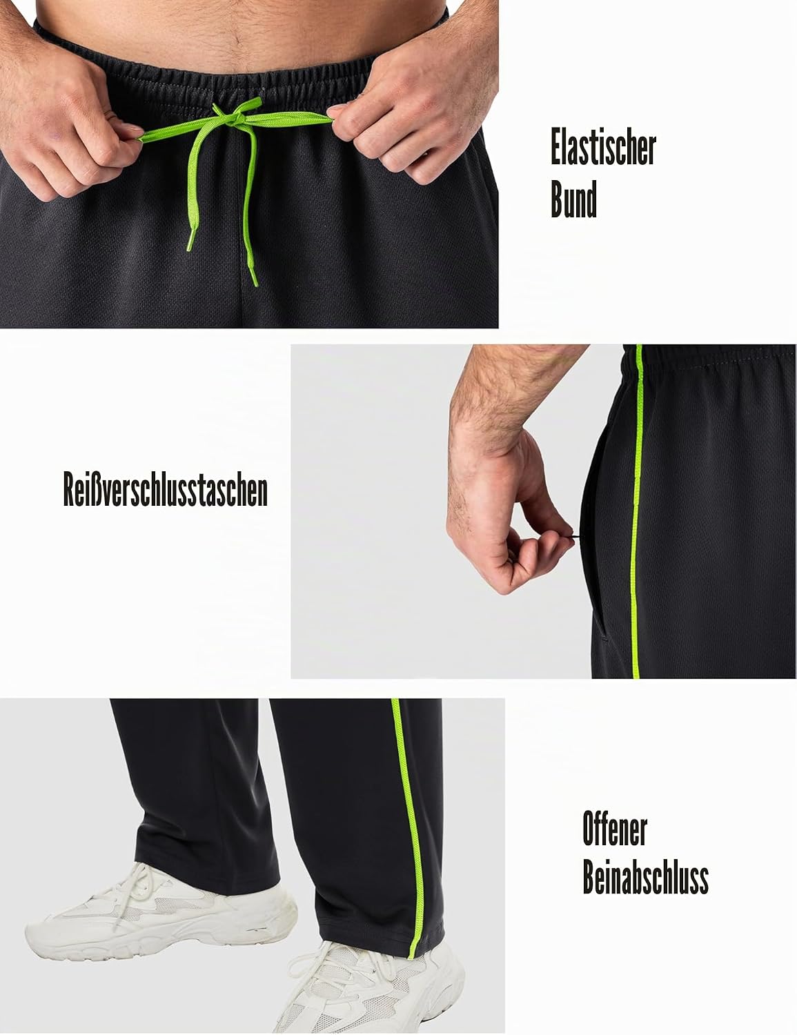 Detalle de EKLENTSON Herren Trainingshose Jogginghose mit Mesh und Reißverschluss-Taschen