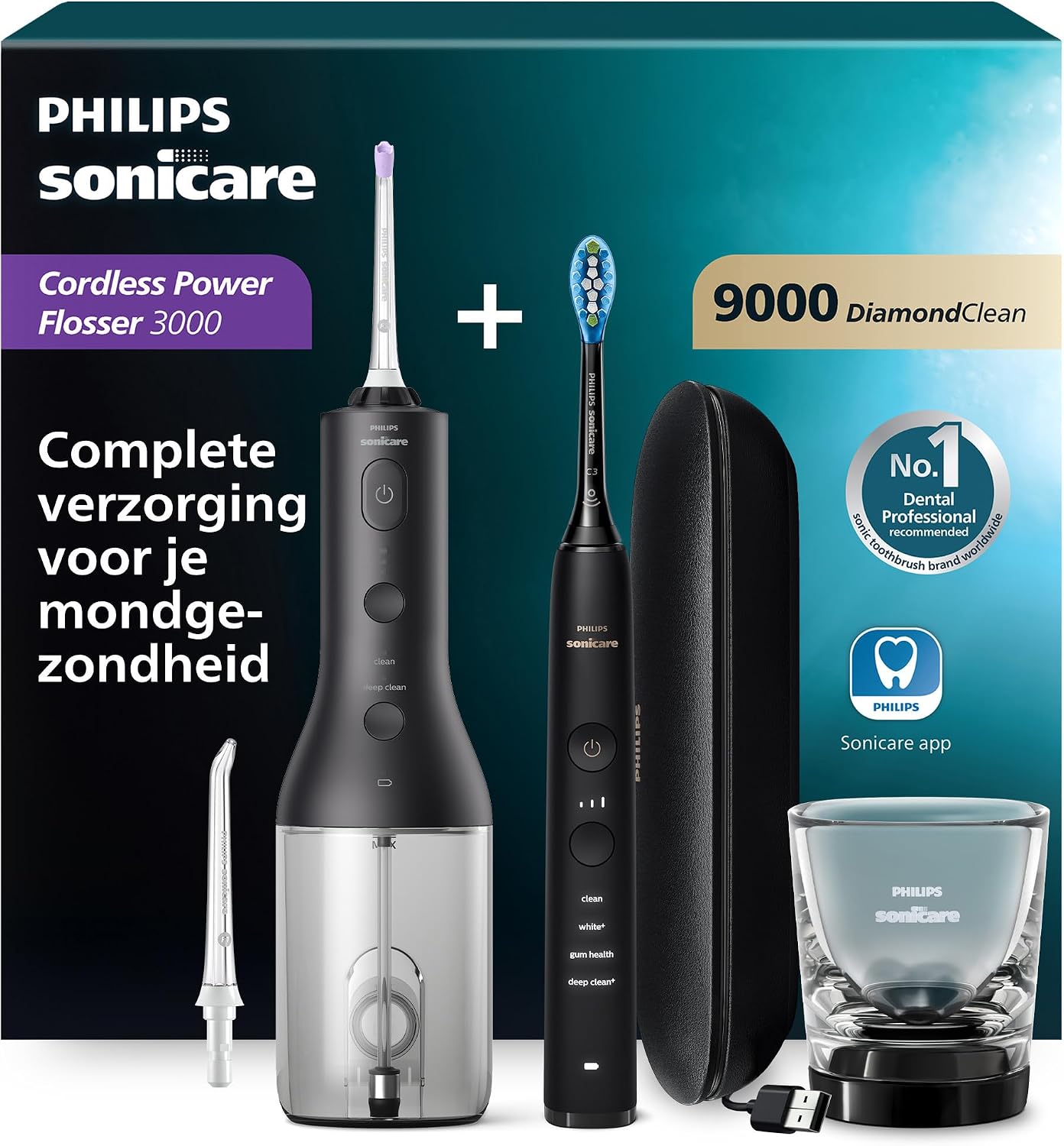 Detalle de Philips Sonicare HX3886/43 tandenborstel- en monddoucheset, zwart