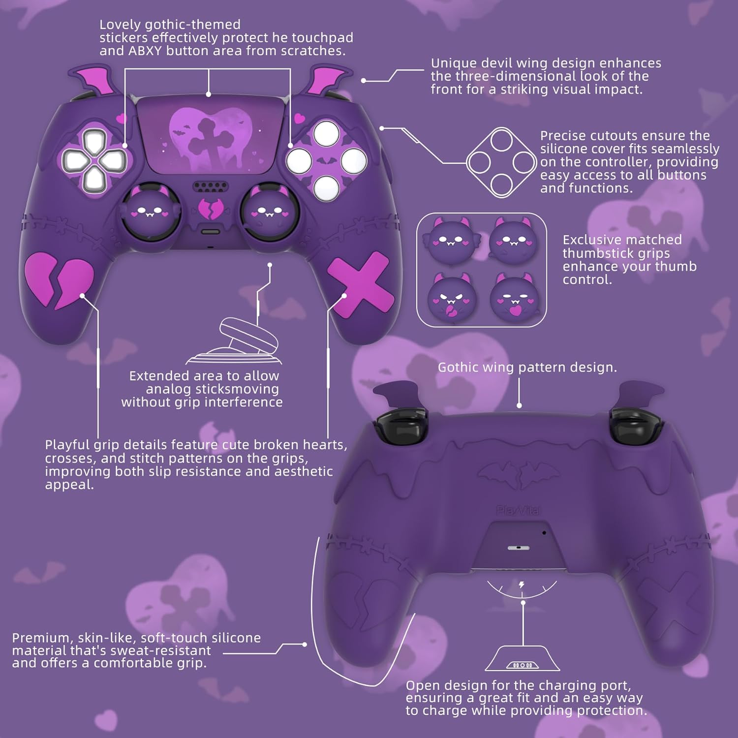 Thumbnail 1 de playvital PlayVital Gothic Imp Series silicone case for PS5 controller in Purple