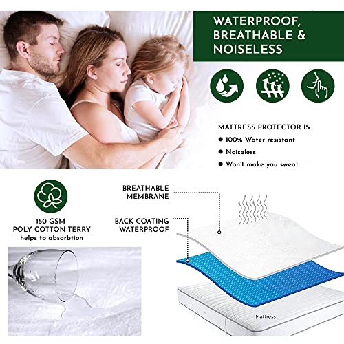 Detalle de Caroline Shatuik 100% Waterproof Mattress Protector – Double, 137x190cm with Extra Deep 30cm Skirt
