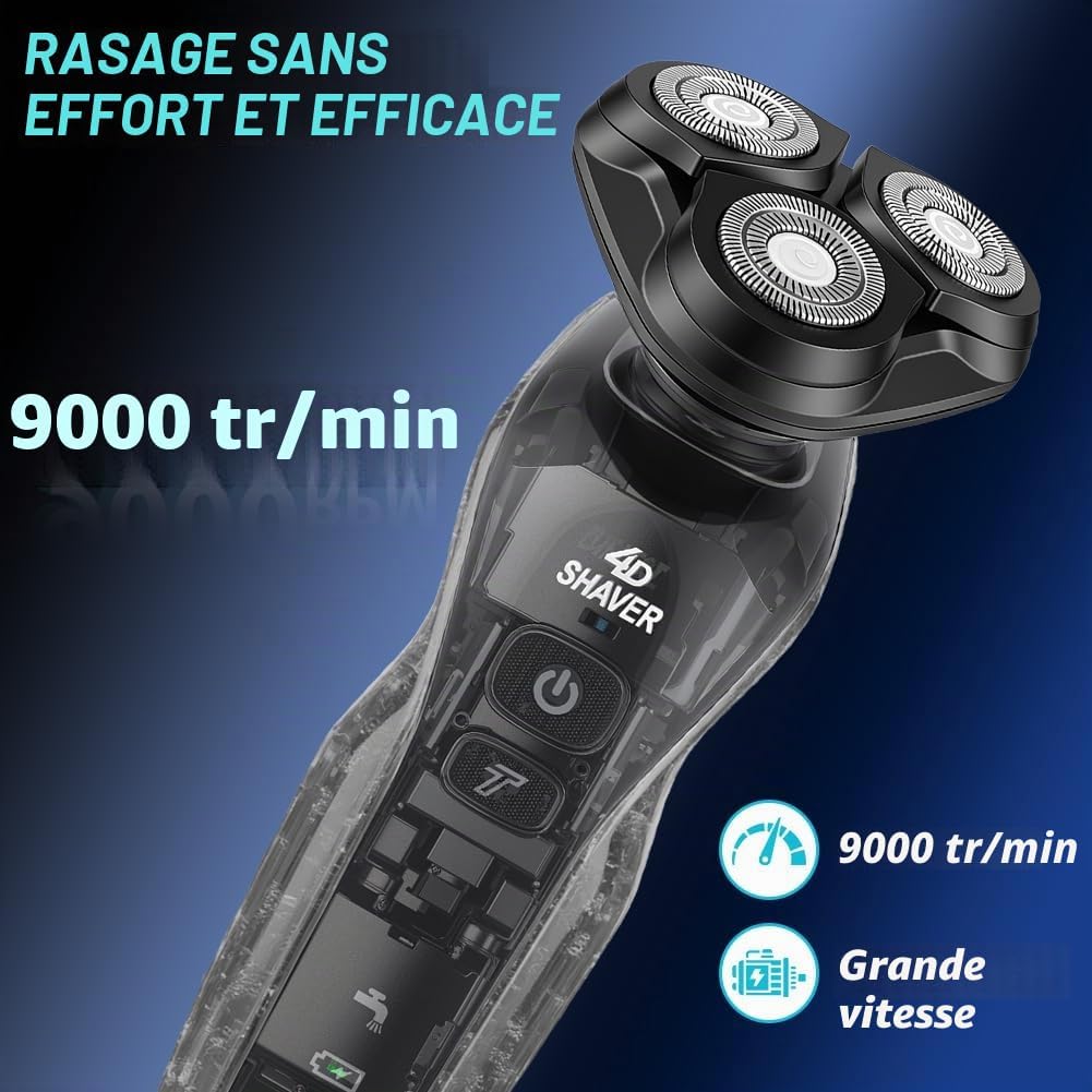 Thumbnail 3 de Aolso Rasoir Électrique 3 en 1 pour homme – Wet & Dry, 4D Floating, LED, IPX6, USB-C