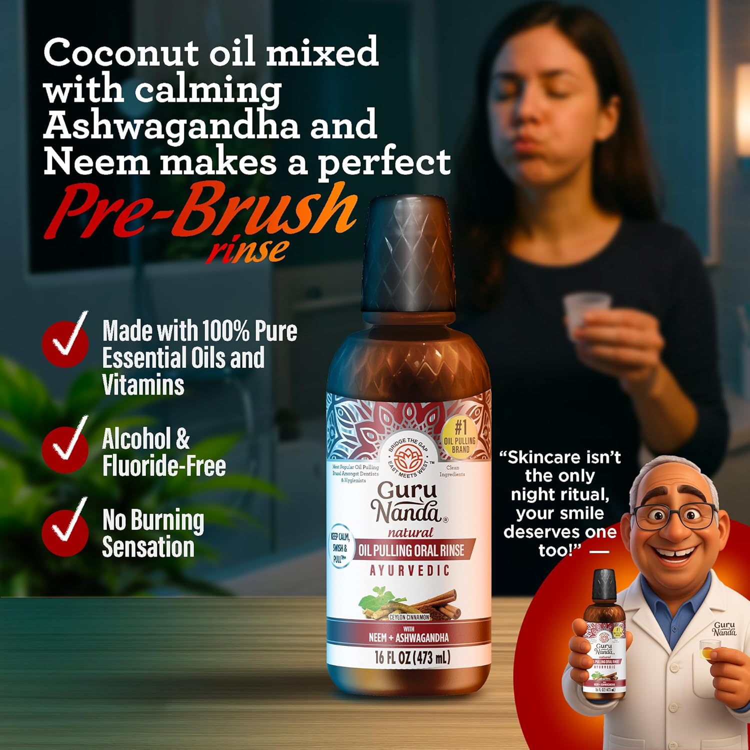 Detalle 2 de GuruNanda Cinnamon Oil Pulling 16 oz 🦷