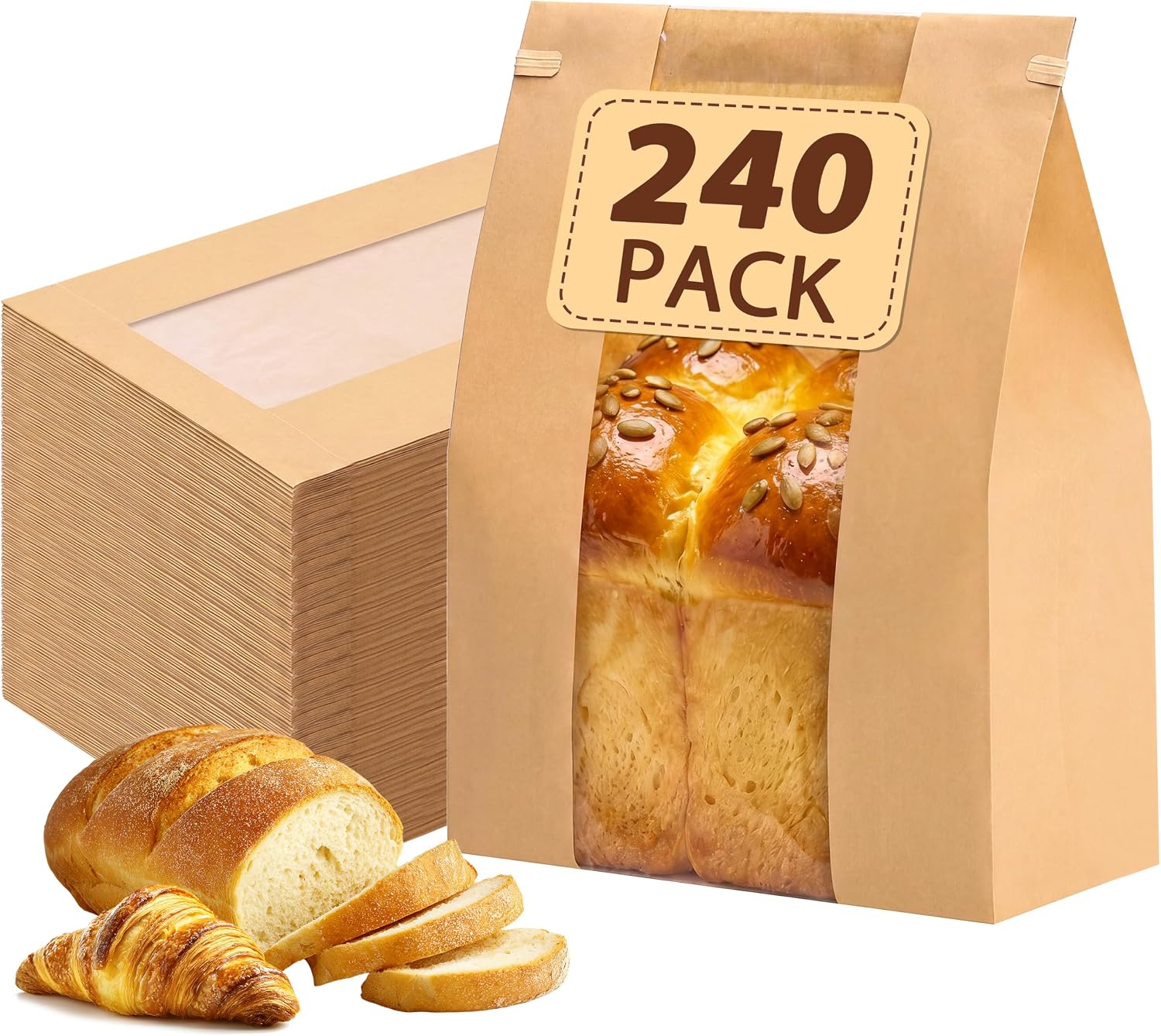 Detalle de Moretoes Bu-JB-26032501 Bread Bags, 240 Count, Tin-Tie Tab and Clear Window