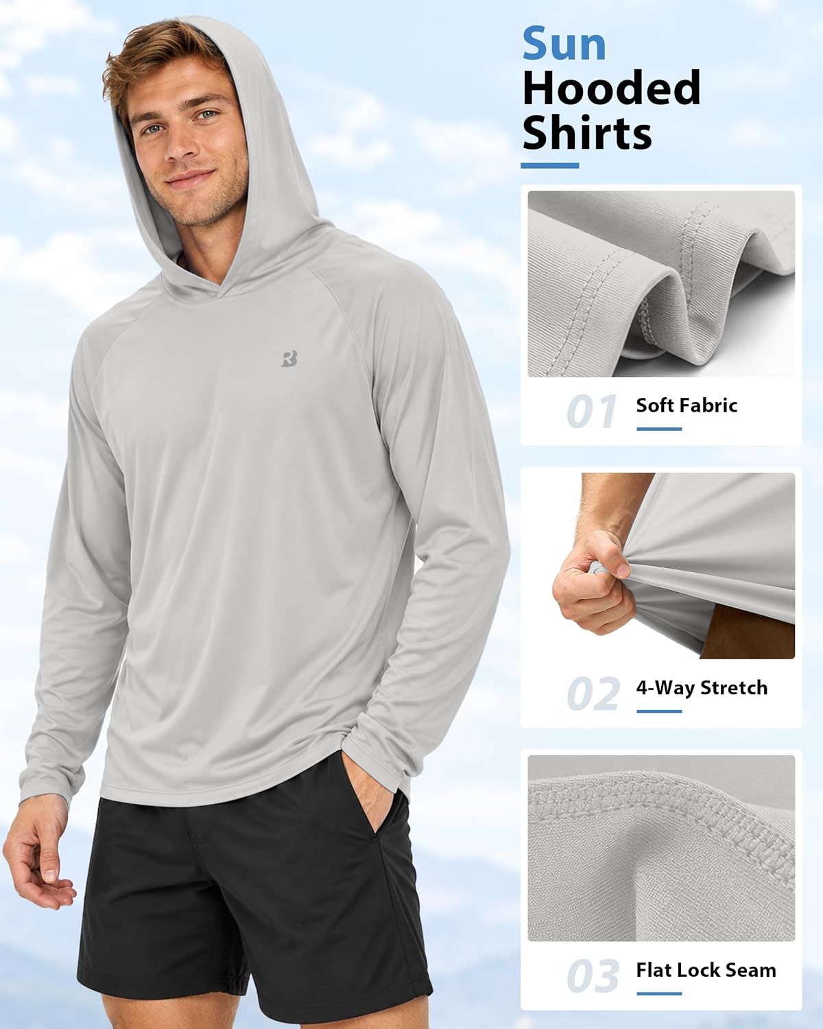 Detalle de Roadbox UPF 50+ Long-Sleeve Fishing Hoodie for Men