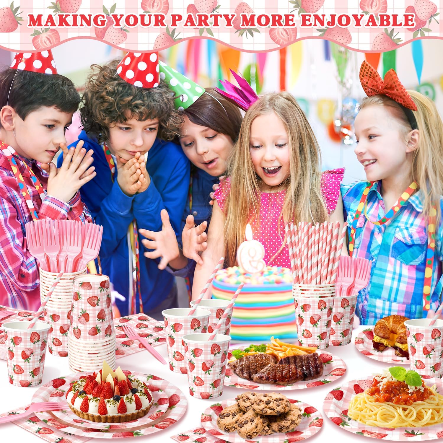 Thumbnail 6 de Strawberry Plates and Napkins Set 144pc 🍓