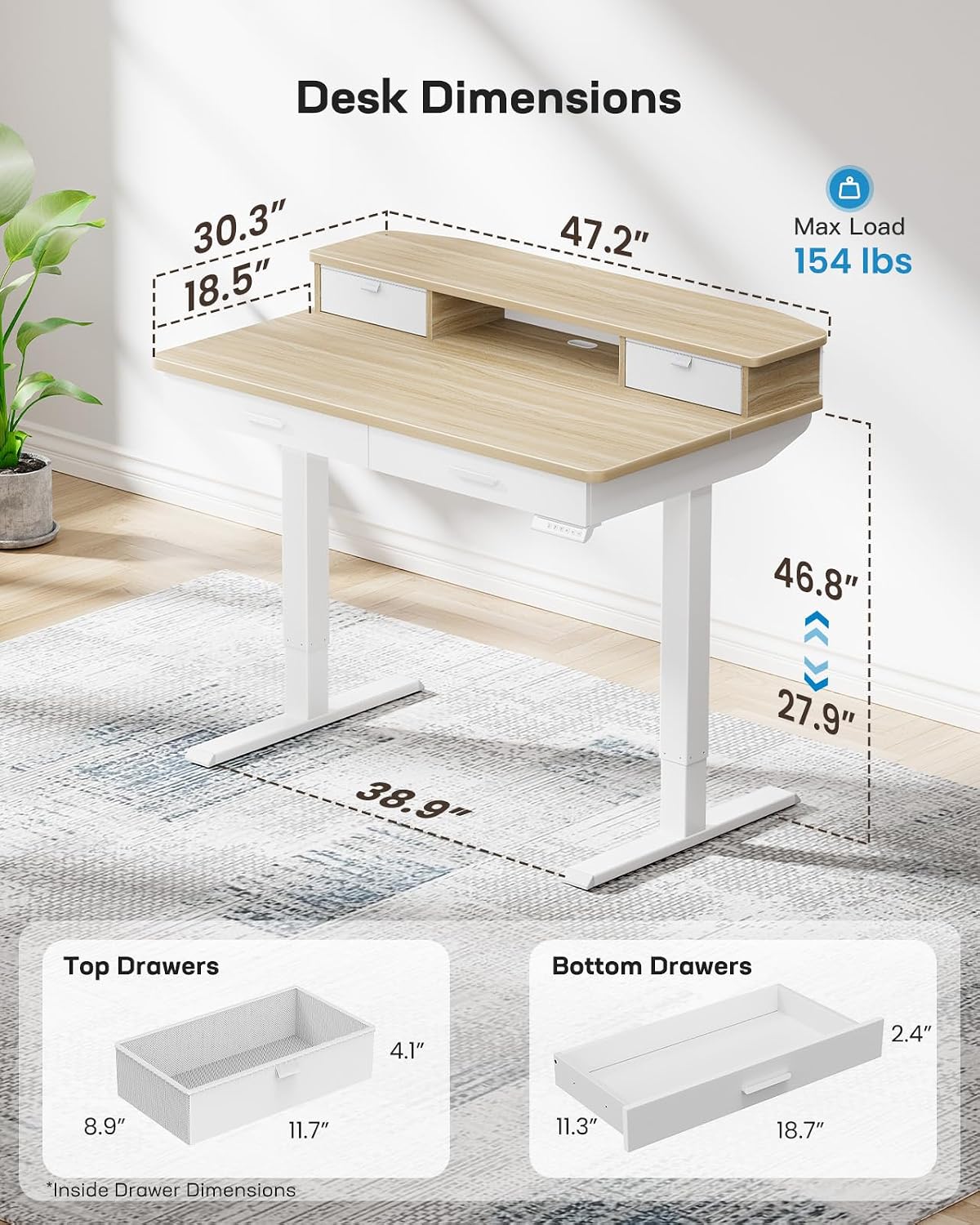 Detalle de HUANUO Electric Standing Desk, 48 x 30 Inch