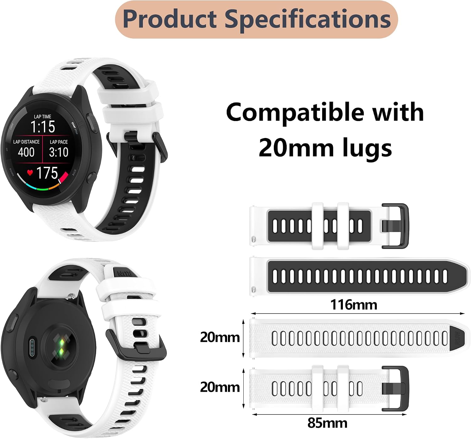 Detalle de MELEJIA Silicone Strap 20mm replacement