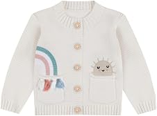 Detalle de Loyfoky 100% Cotton Toddler Cardigan with Rainbow Sun Embroidery (long sleeve, button front)