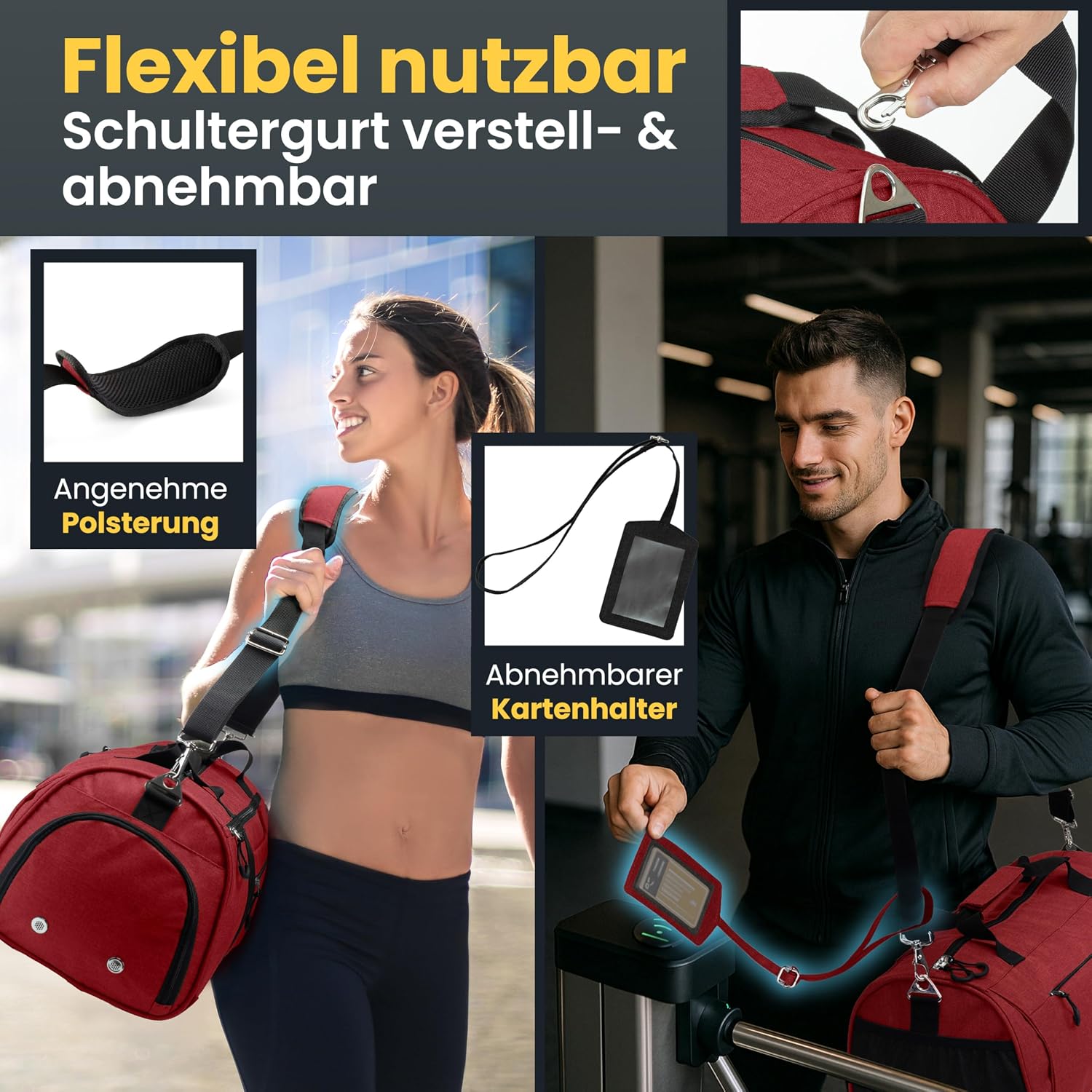 Detalle 2 de Heldenwerk Sporttasche & Reisetasche (groß) mit Schuhfach und Nassfach – Trainingstasche 2‑in‑1