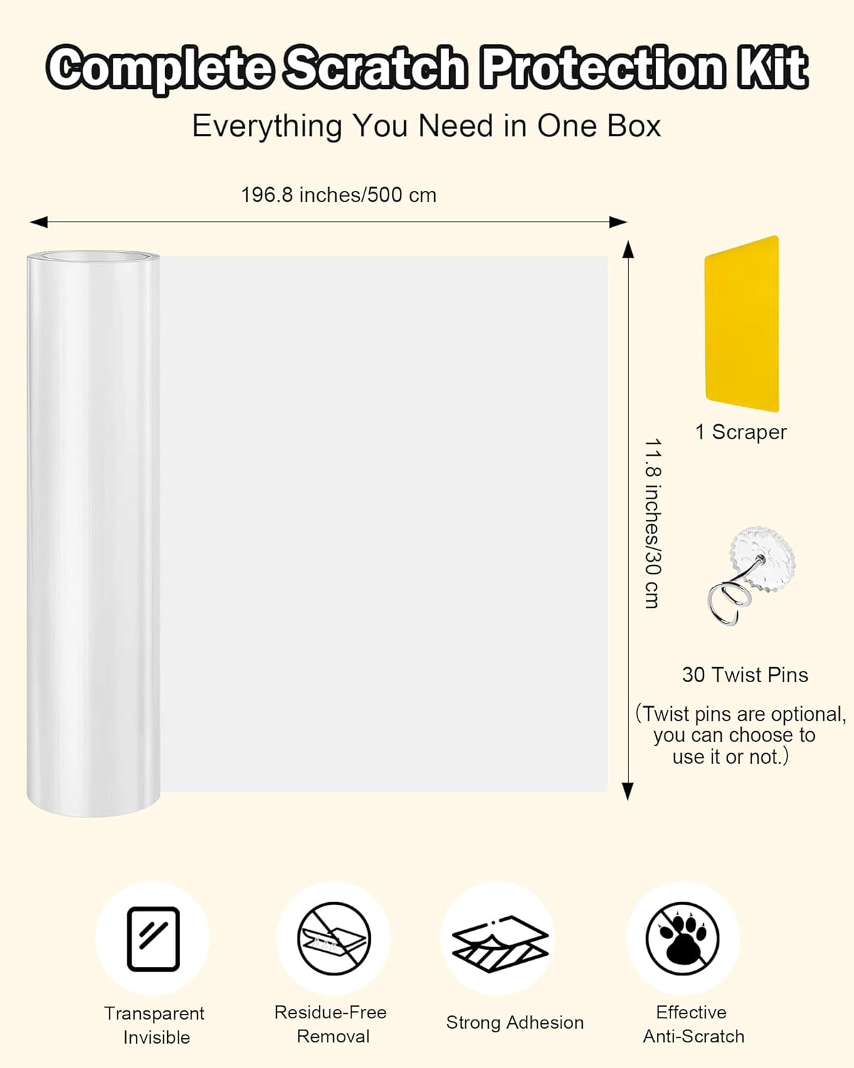 Thumbnail 1 de Anti Cat Scratch Furniture Protector (30 x 500cm) with Strong Adhesion, PET Film & No-Residue Removal