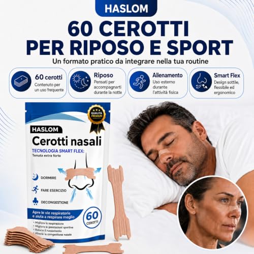 Detalle de HASLOM 60 cerotti nasali Antirussamento Sport - Cerotti nasali per respirazione migliorata