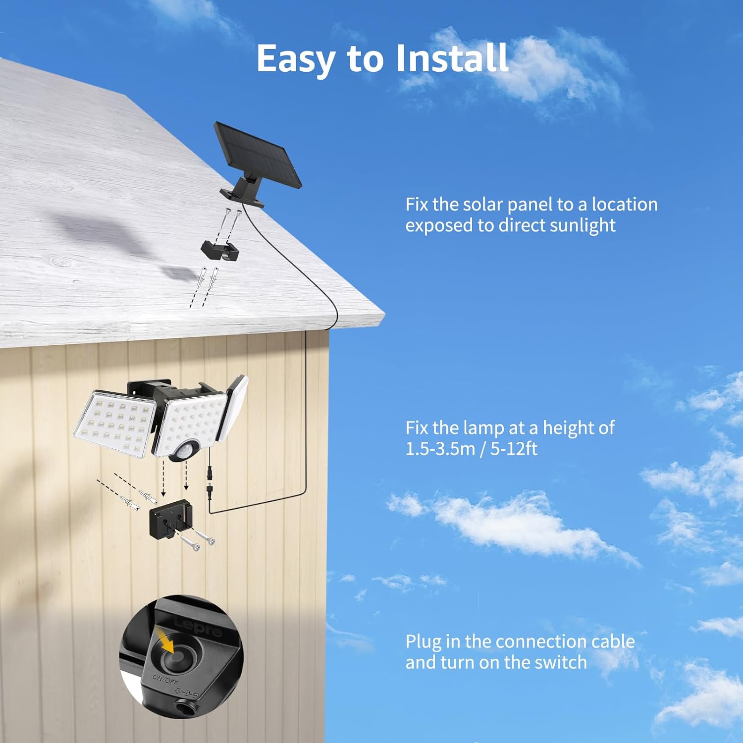 Thumbnail 6 de Lepro WL5000 Solar Motion Sensor Light, 3 Adjustable Heads, 6500K
