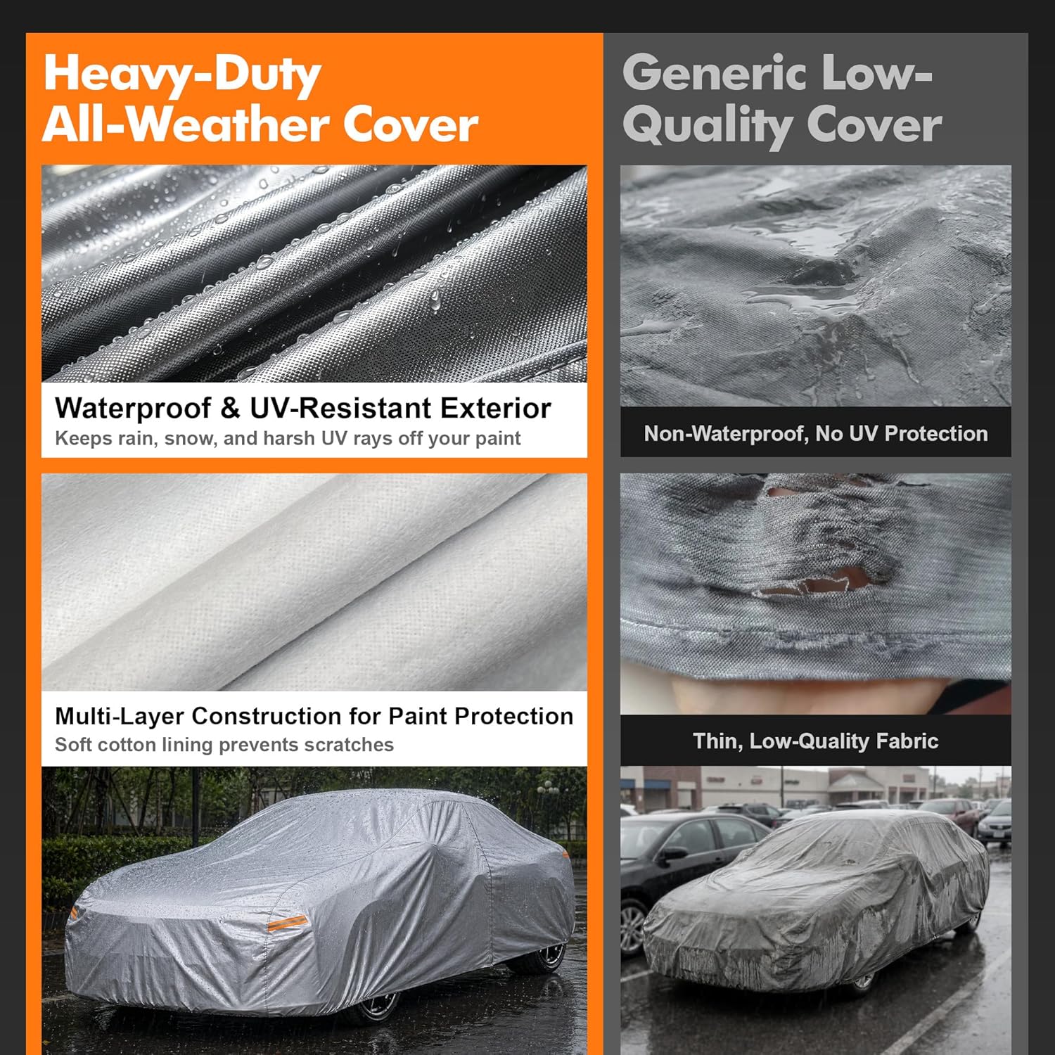 Thumbnail 2 de Tozaroa All-Weather Car Cover for Sedans (219–230 inch) with Anti-Scratch Lining, Windproof System, Sun Visor & Towel