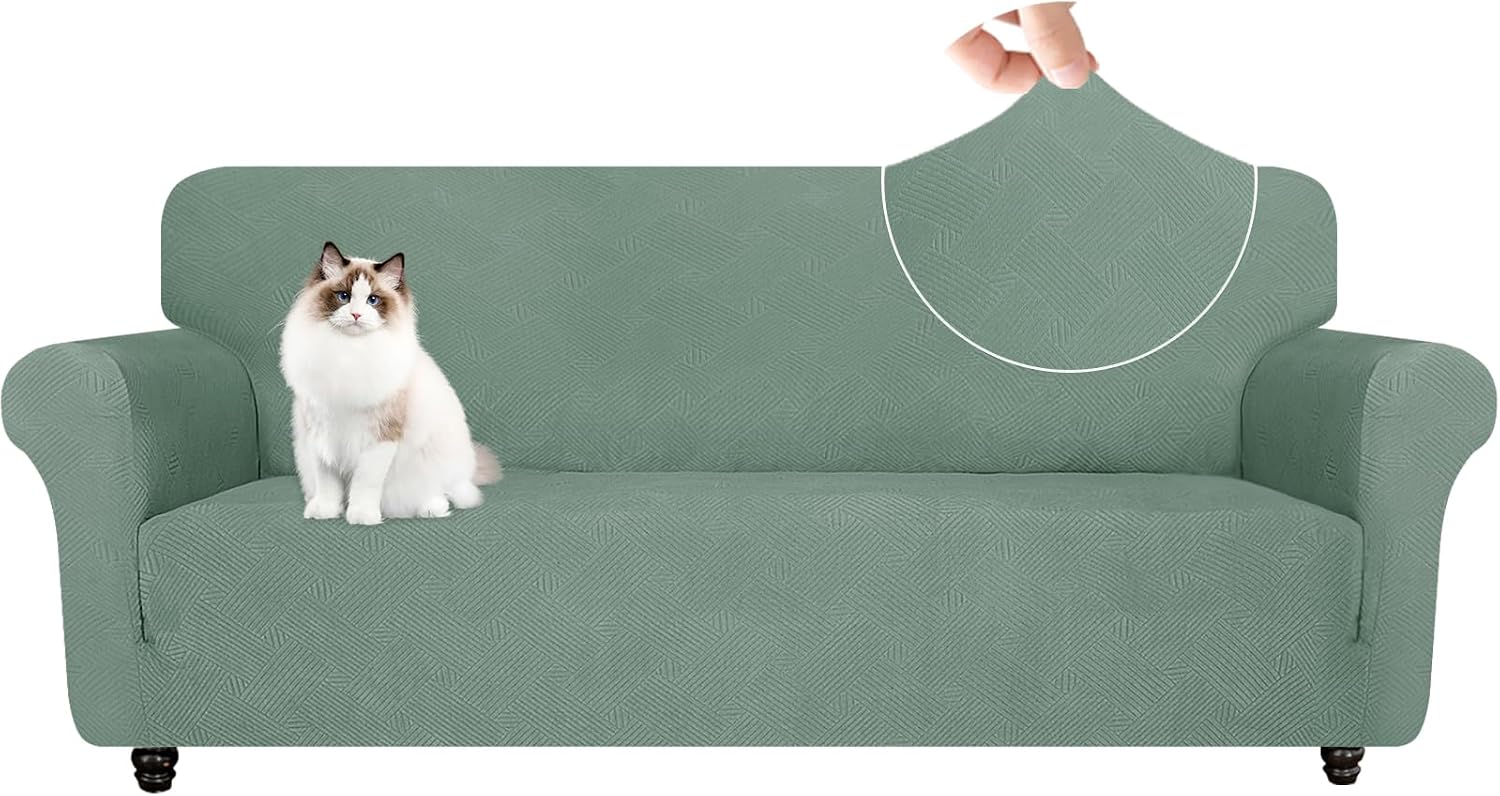 Detalle de Housse canapé 3 places YSTELLAA avec accoudoirs vert clair