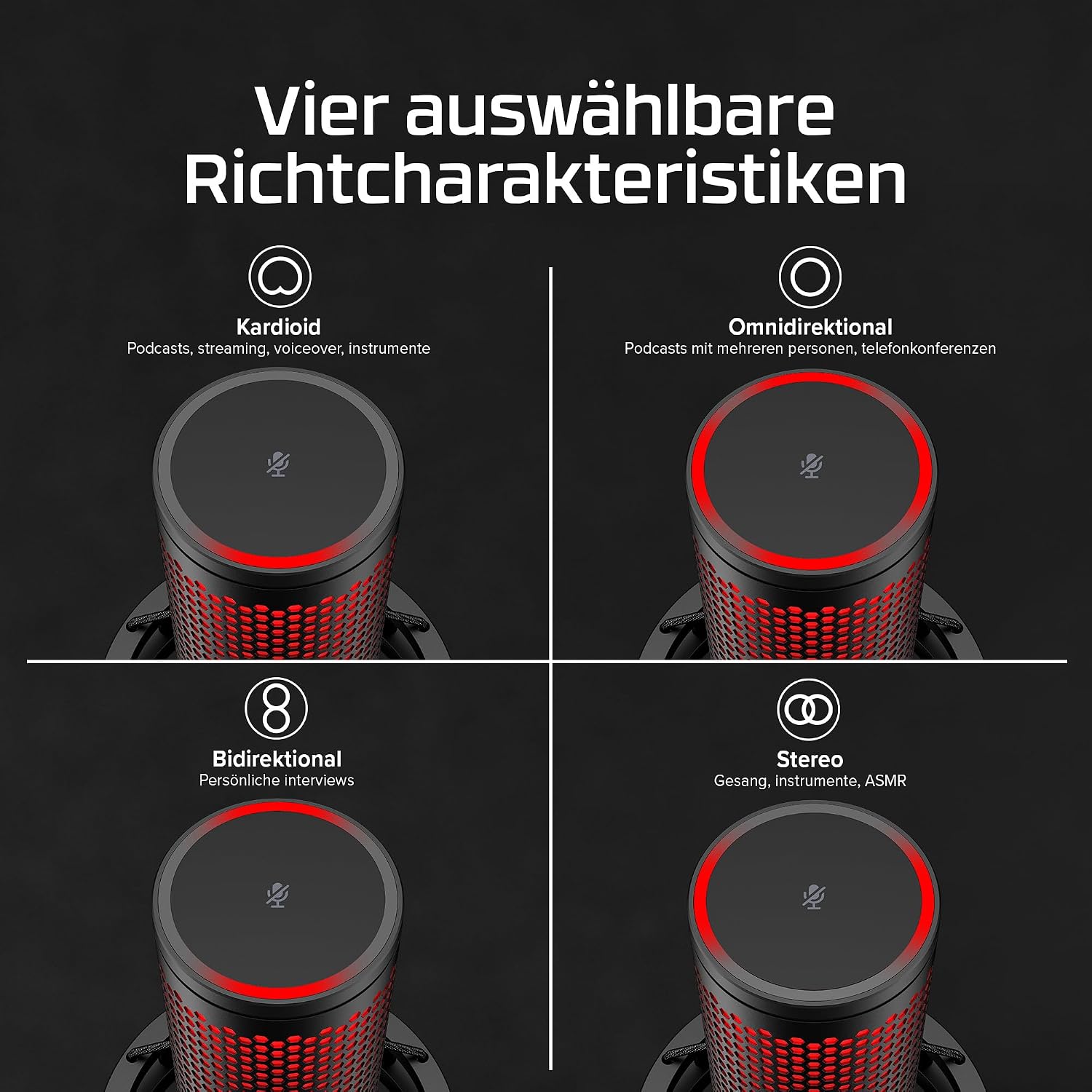 Detalle de HyperX QuadCast 2 – USB-Mikrofon für Gaming, Streaming und Podcasting