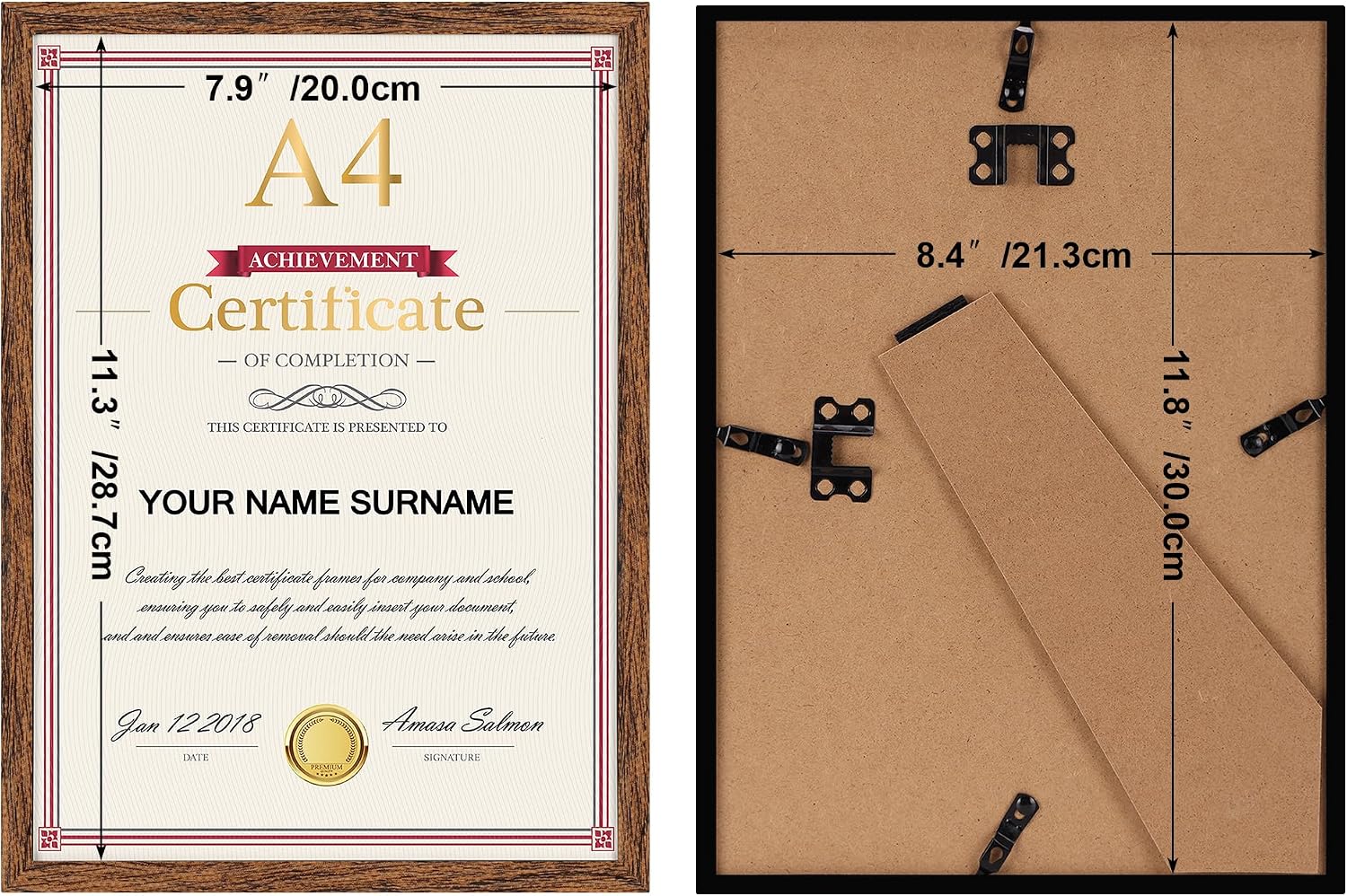 Detalle 2 de Giftgarden Walnut Brown A4 Picture Frame – Versatile Wall or Desk Display for Certificates, Posters and Artwork (Single)