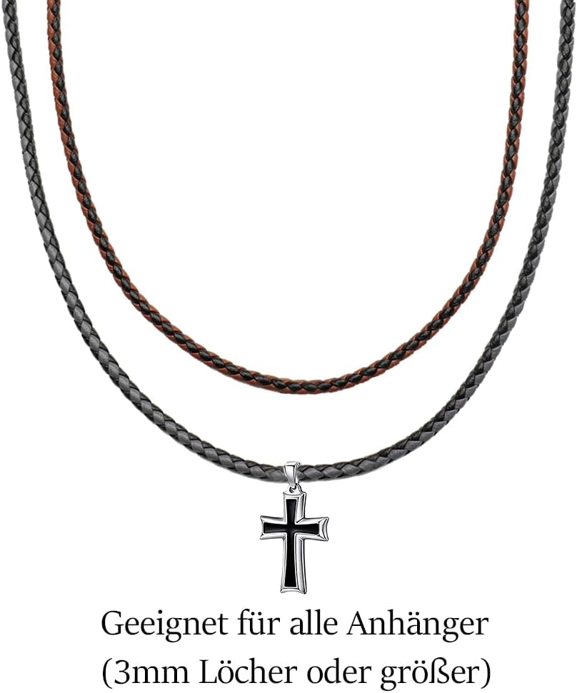 Detalle de Viwind Echtleder Halskette 2,9 mm breit – 45–55 cm, 925er Silberverschluss, Unisex