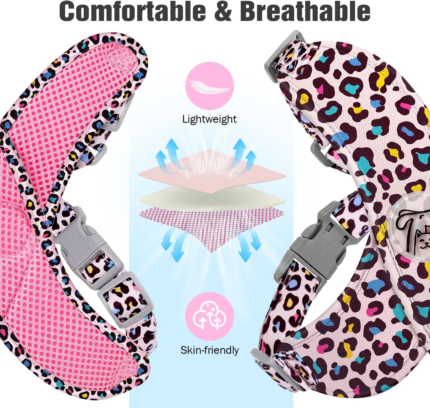 Thumbnail 4 de Pawaboo Set Imbracatura e Guinzaglio per Cani Piccoli - Modell X Leopardato Rosa, taglie S/M/L
