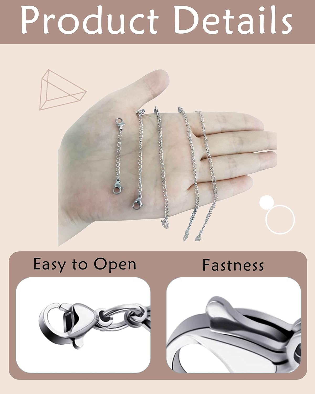 Thumbnail 4 de OHINGLT 01 Necklace Extender Set, 10 Silver-Plated Stainless Steel Chains