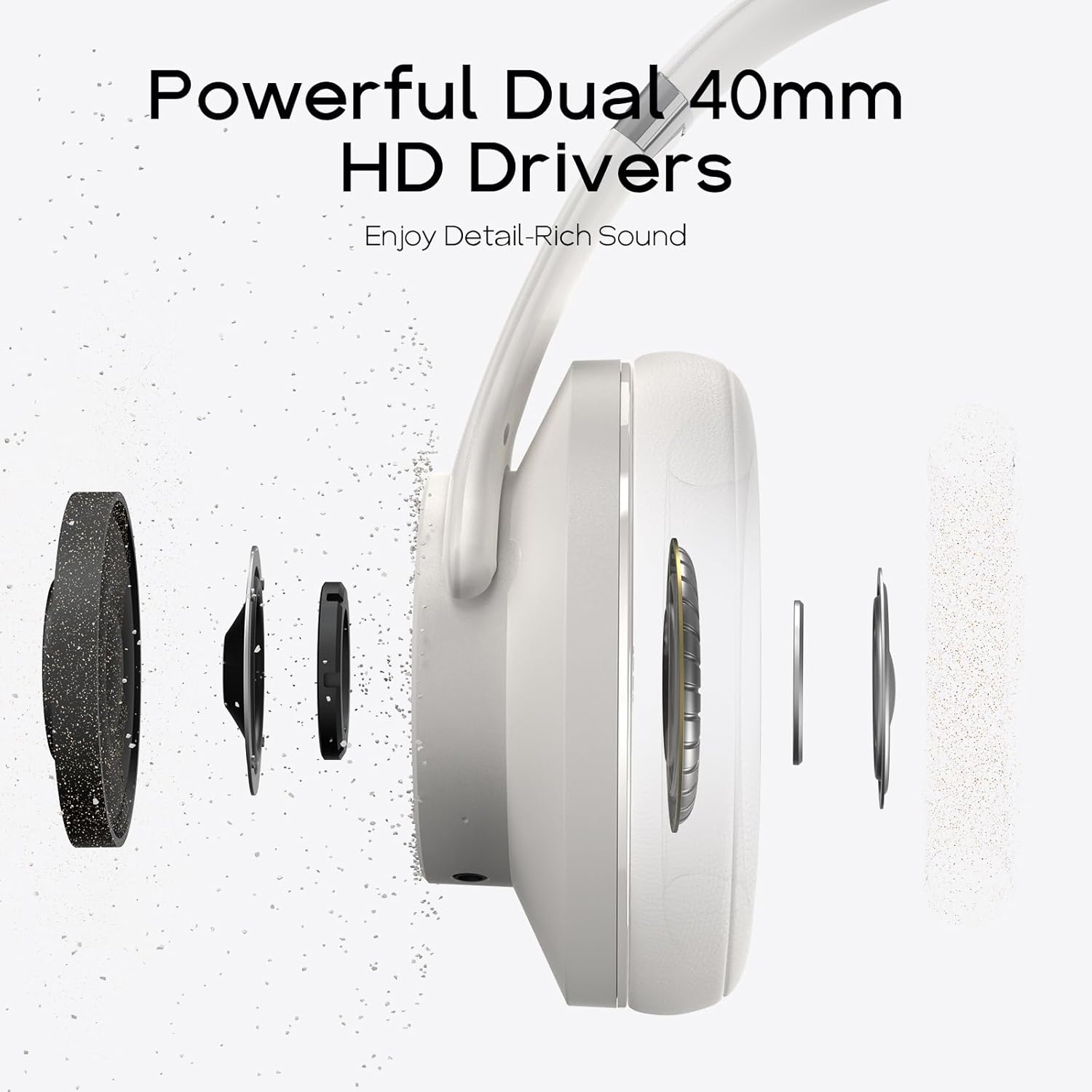 Thumbnail 4 de DOQAUS Wireless Over-Ear Headphones (Bluetooth 5.3) with 3 EQ Modes, up to 90H play time, mic – Light Grey