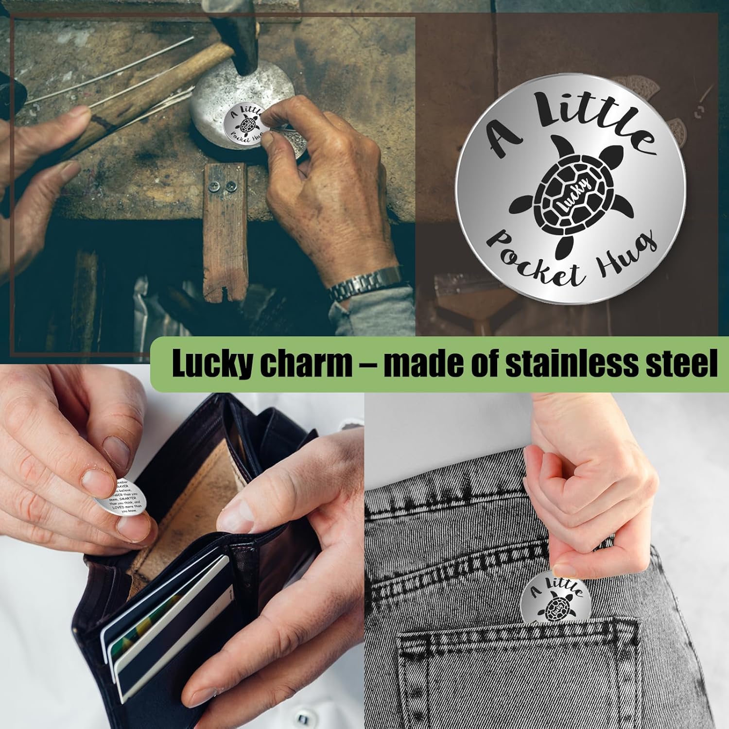 Thumbnail 3 de Tixlux Positive Turtle Gifts handmade knitted turtle doll with pocket hug lucky charm