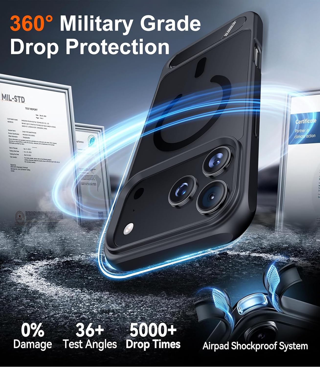 Detalle de Temdan Designed for iPhone 17 Pro Case (6.3 in) with Built-in Invisible Kickstand, MagSafe Compatibility, Military Grade Shockproof — Black