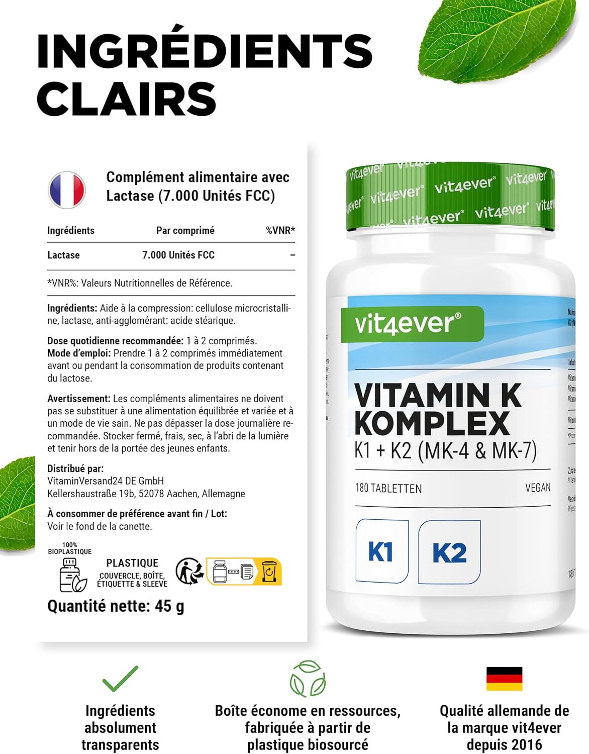 Thumbnail 4 de Complexe Vitamine K vit4ever – 180 comprimés vegan (K1, MK4 & MK7) très dosé