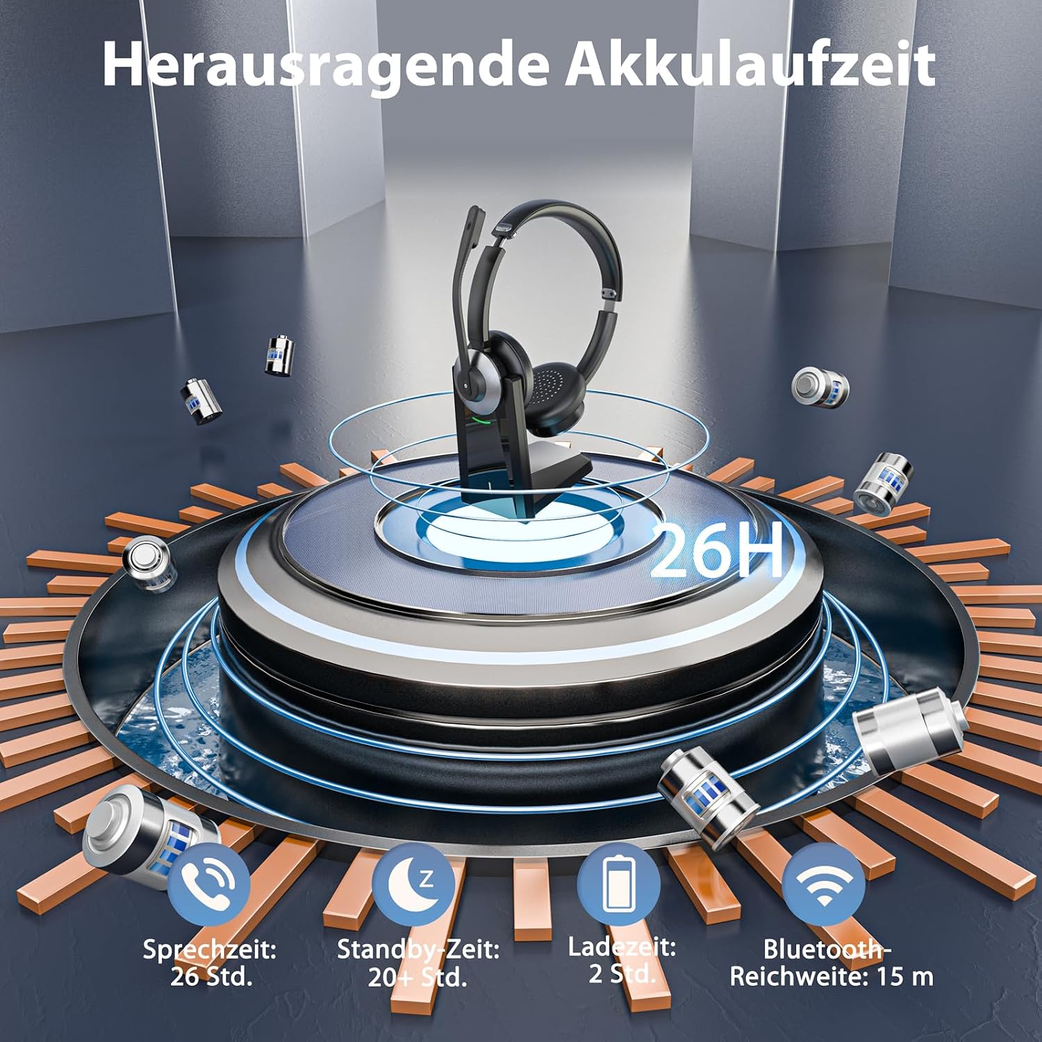 Detalle de Earbay Kabelloser Bluetooth Headset mit Mikrofon, USB-Dongle und Ladebasis – KI-Rauschunterdrückung (Bluetooth 6.0)