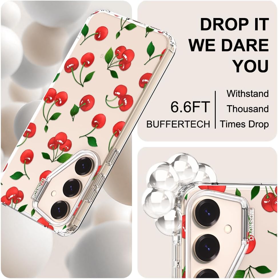 Thumbnail 4 de MOSNOVO Case for Samsung Galaxy S25 Plus / S24 Plus – Buffertech Shock-Absorbent Dual-Layer Case with Clear TPU Bumper (Cherry)