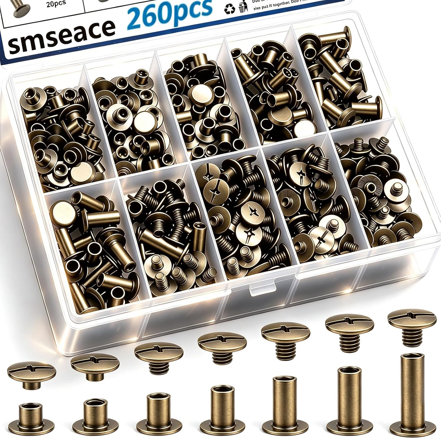 Thumbnail 6 de smseace 260-Piece Black Chicago Screw Kit, 7 M5 Lengths, Carbon Steel