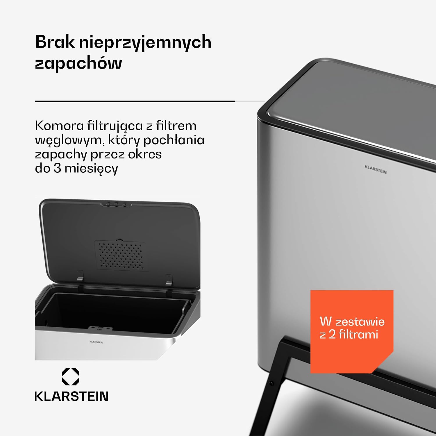 Detalle 2 de Klarstein Yuma 30L Stainless Steel Kitchen Bin with Odour Filter