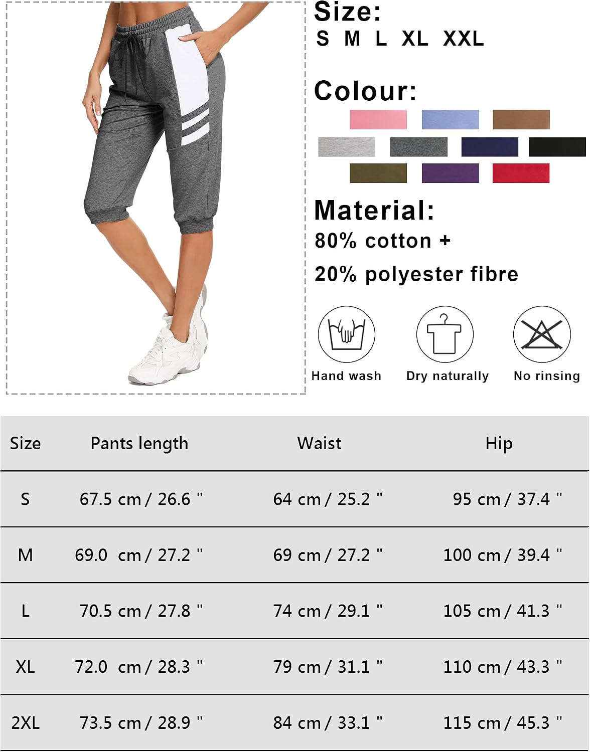 Detalle de Terecey pantacourt femme 3/4 en coton respirant, taille haute à cordon et poches