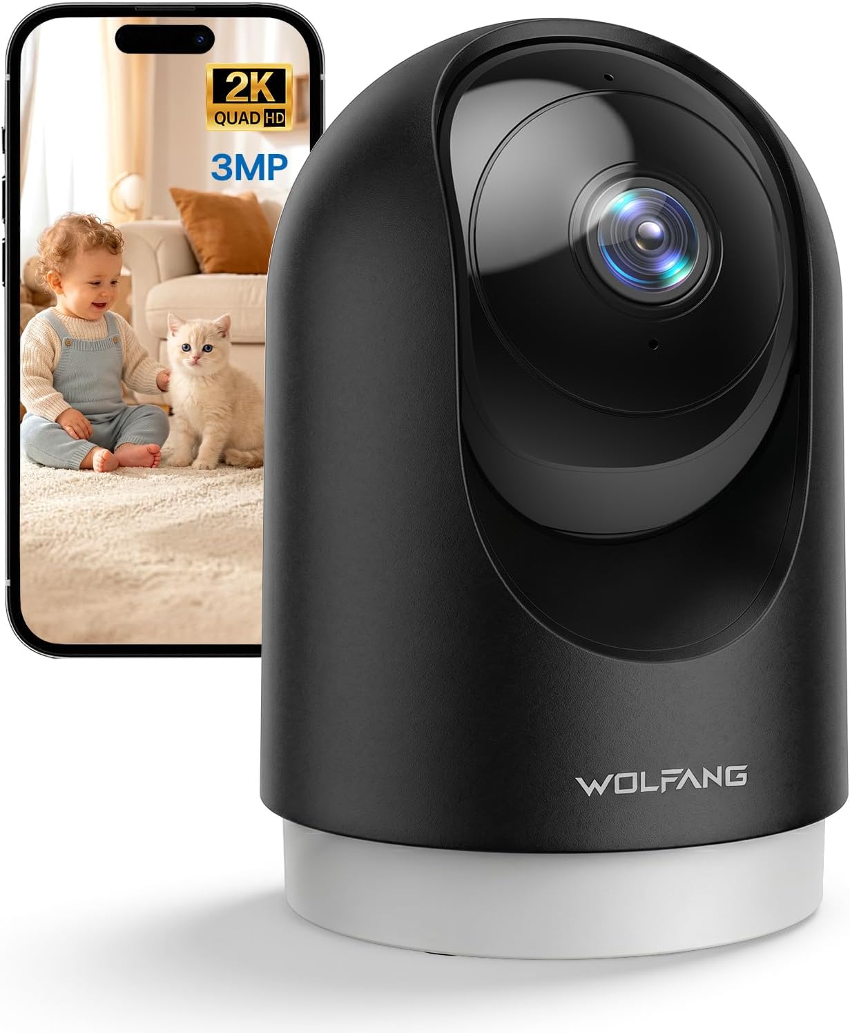 Detalle de WOLFANG WS03B-1 binnencamera met 2K, 360° PTZ en automatische tracking