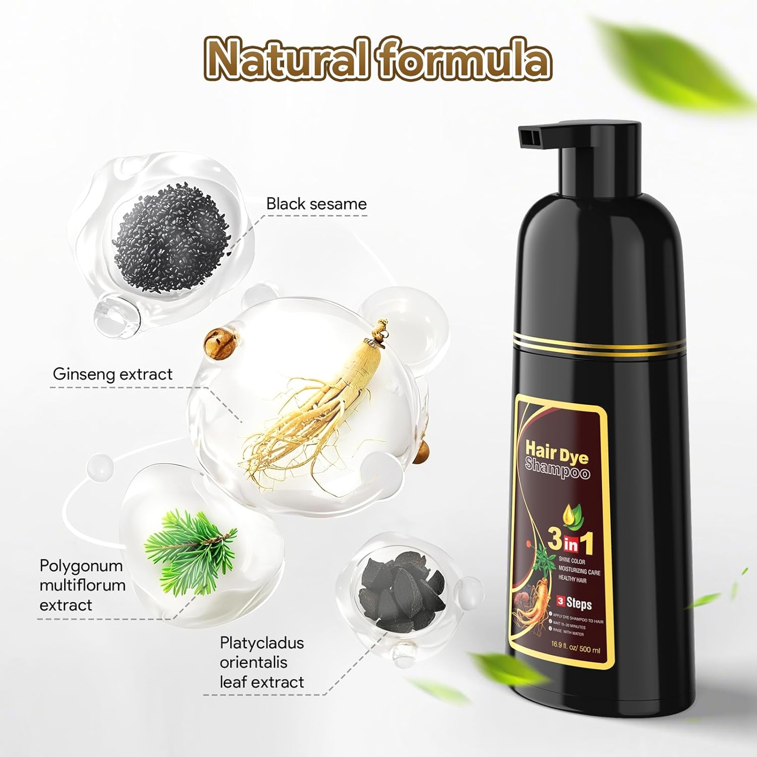 Detalle 2 de Hair Dye Shampoo für graues Haar – Dunkelbraun, 500 ml, 10 Anwendungen