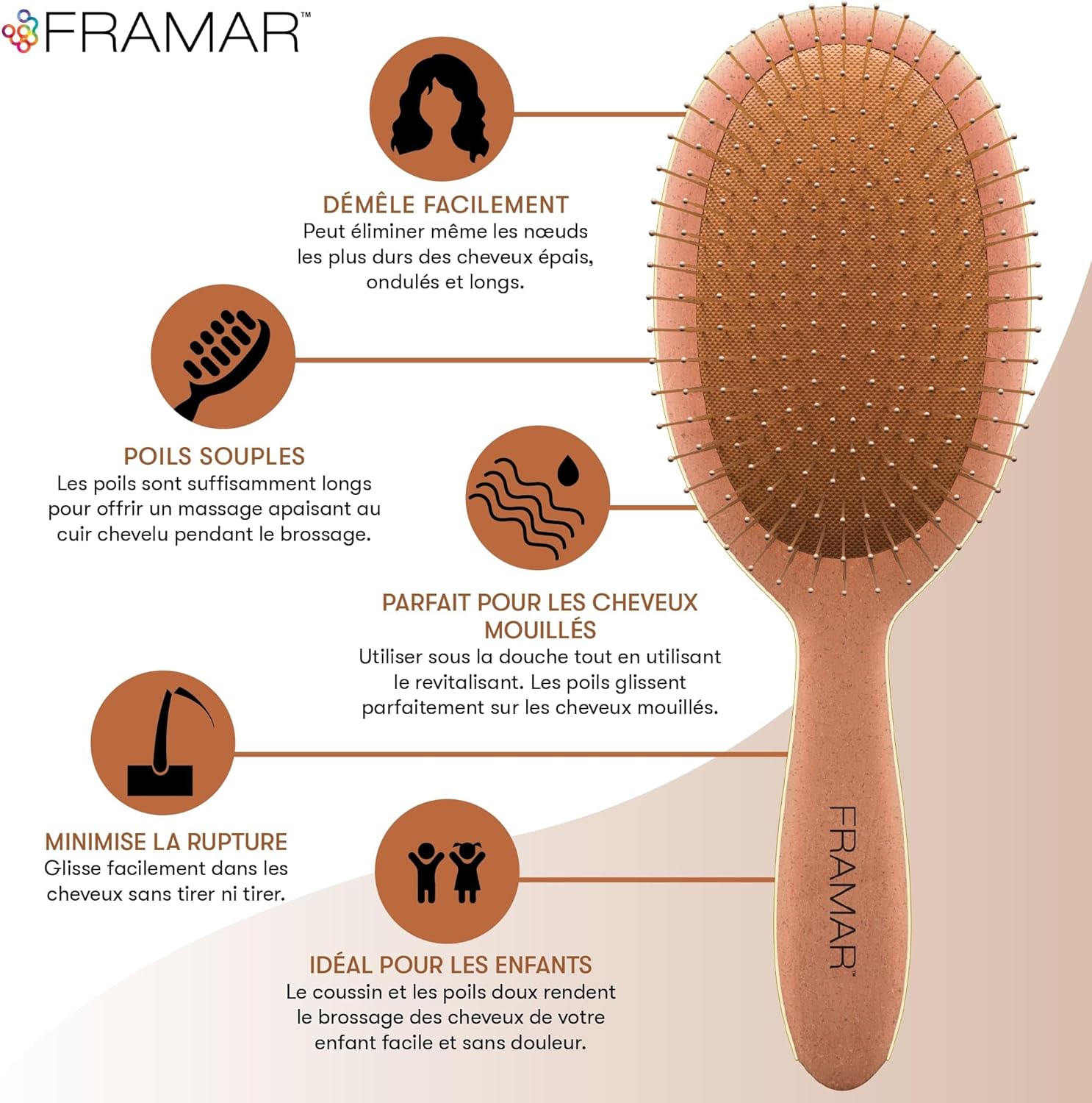 Thumbnail 4 de FRAMAR Brosse Demelante Cheveux Bouclés – Brosse démêlante douce pour tous types de cheveux