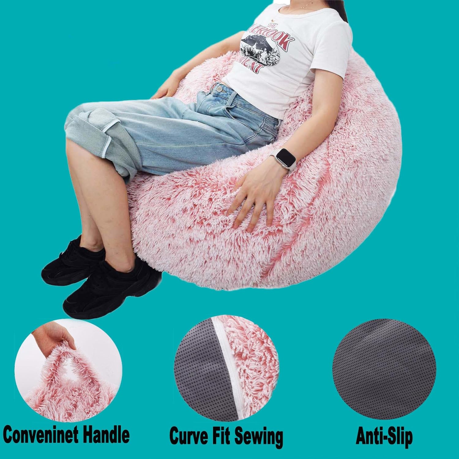 Thumbnail 4 de Kisoy KQ-001DPinkL Stuffed Animal Storage Bean Bag Cover, Faux Fur, Dusty Pink