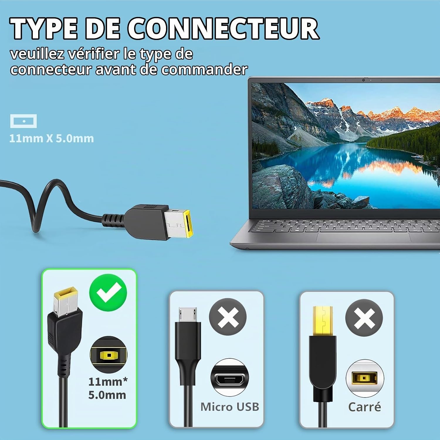 Thumbnail 2 de Jeestam-L04 65W-laptoplader voor Lenovo, 20 V en 3,25 A