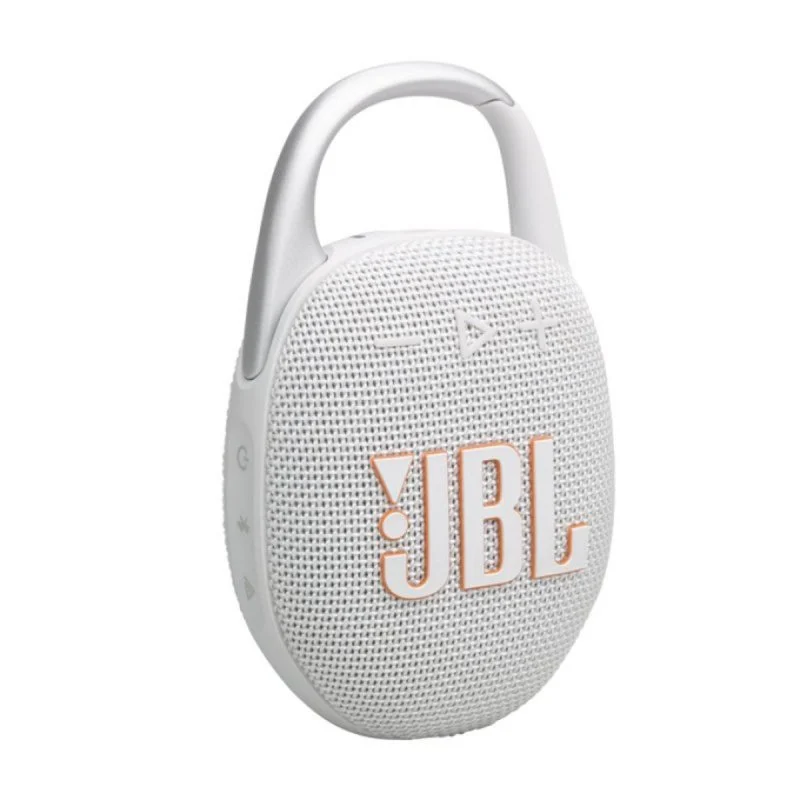 Detalle de JBL Clip 5, altavoz Bluetooth portátil de 7 W con IP67 y mosquetón, blanco