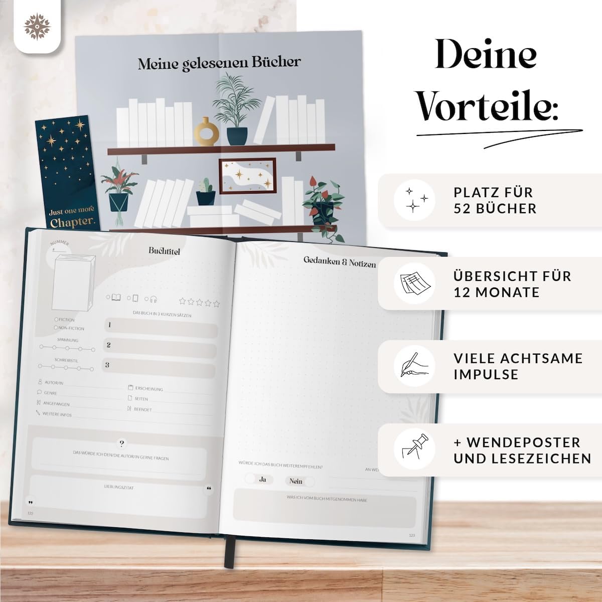 Detalle 2 de Lebenskompass Buchclub SAPHIR Lesetagebuch