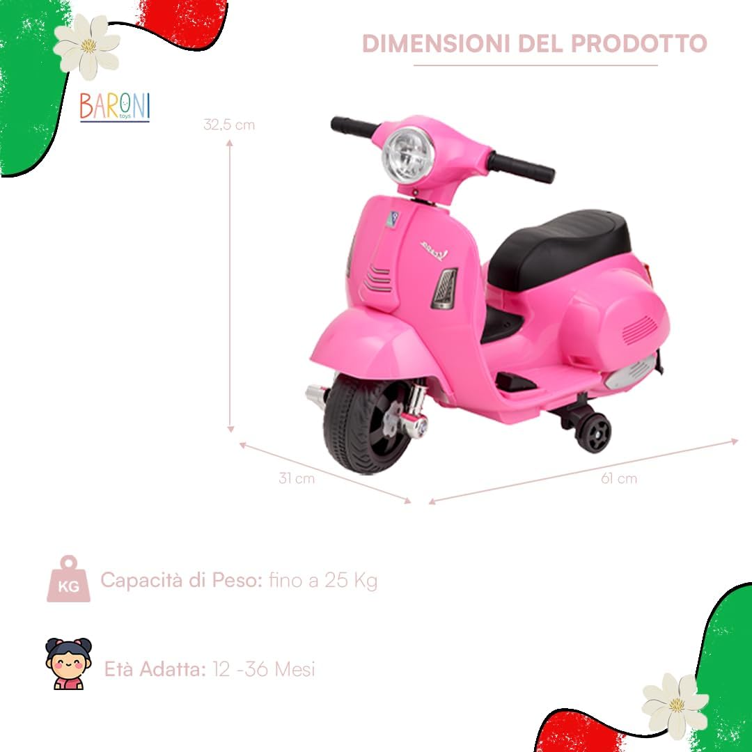 Detalle de Baroni Toys Vespa elettrica 3 km/h rosa