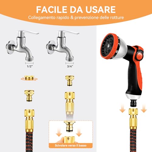 Thumbnail 4 de Yofidra Tubo Acqua Giardino Estensibile 30 m – 3/4"-1/2", 10 getti, Tessuto 3450D, 3 strati di lattice
