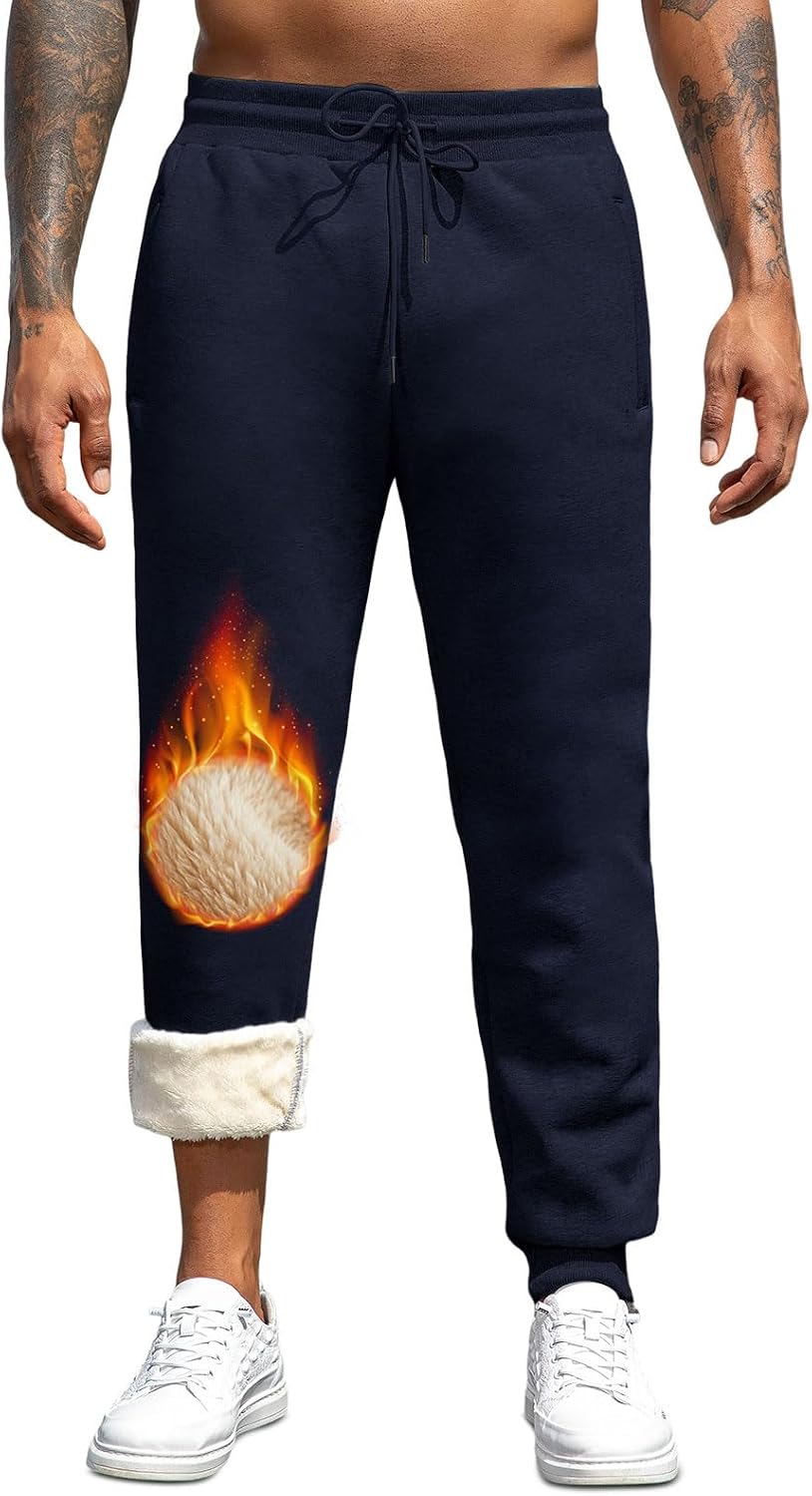 Detalle de Vorvowry fleecefodrade joggingbyxor för män med lös passform