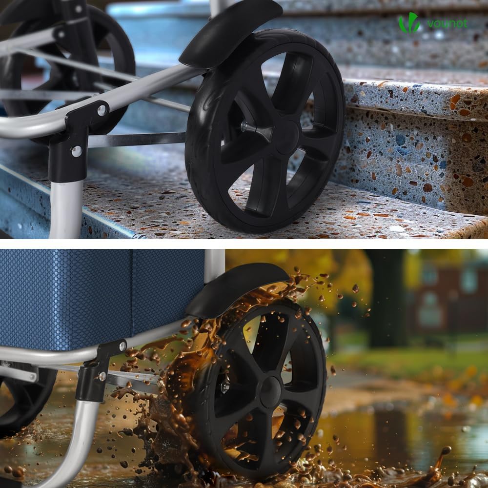 Detalle de VOUNOT Einkaufstrolley Klappbar aus Aluminium – 58L, wasserdichte Tasche mit Kühlfach, Treppensteiger, Marineblau