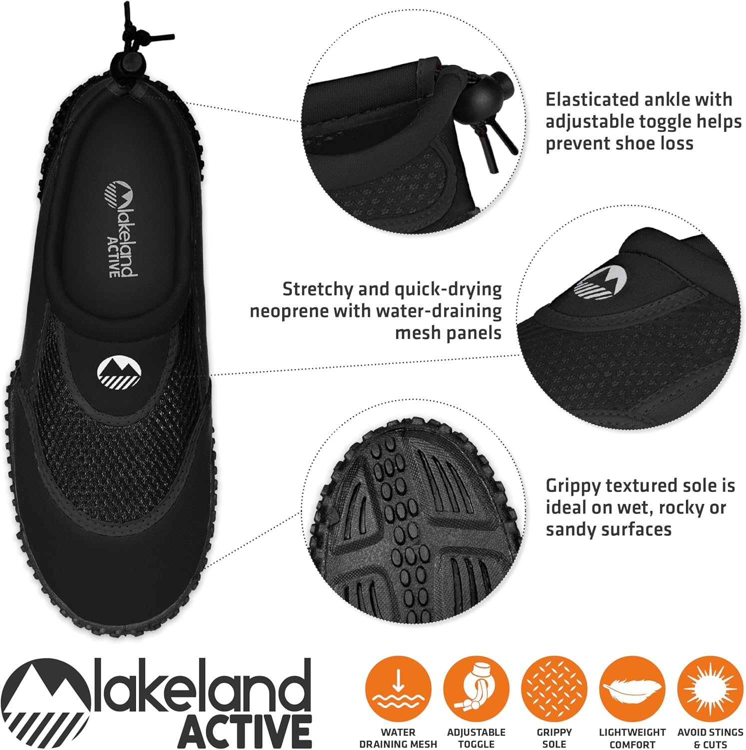 Detalle de Lakeland Active Men’s Eden Water Shoes: versatile neoprene footwear for beach to canoe trips