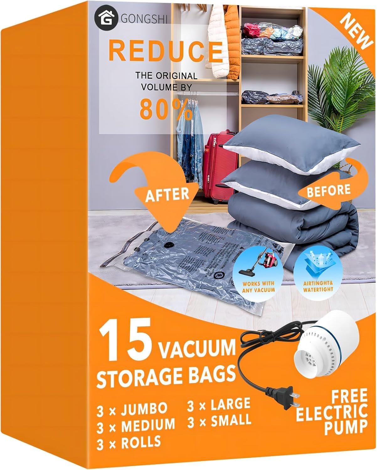 Detalle de Vakuumbeutel-Set 15-taschen mit elektrischer Pumpe – Platzsparend, luftdicht und wiederverwendbar