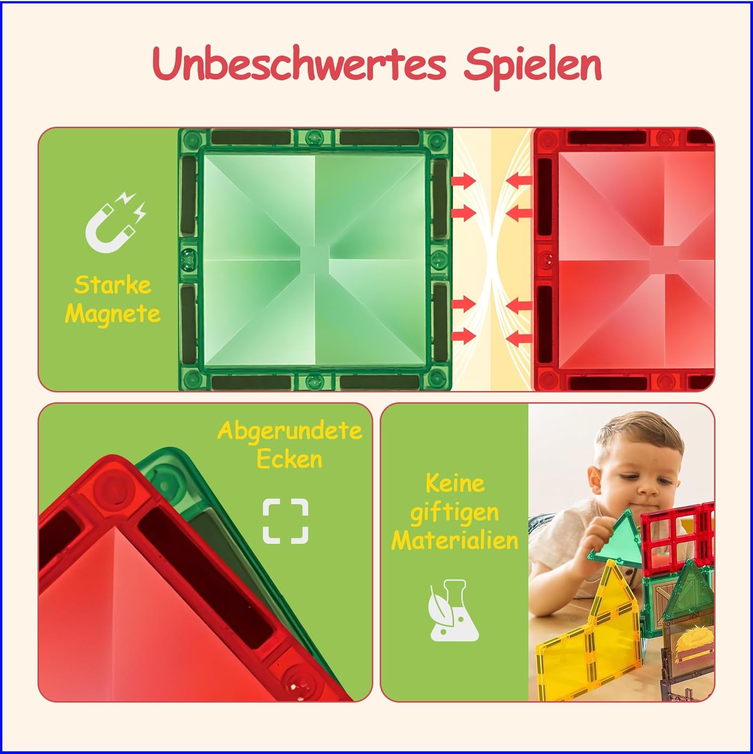 Thumbnail 4 de Olvy Magnetische Bausteine Montessori Spielzeug (80 magnetische Tiles) – Magnetkonstruktionsset für Kinder ab 3 Jahren (Farm)