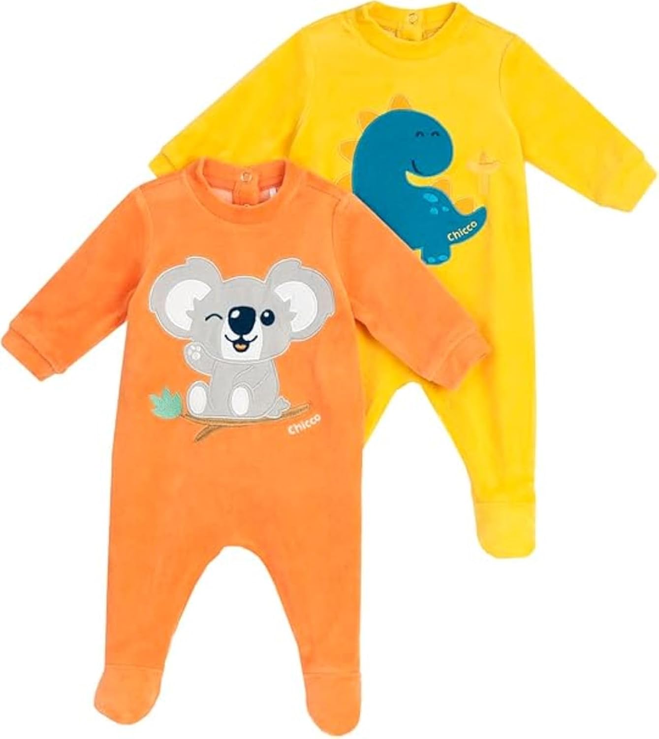 Detalle de Chicco Set Tutine Neonato e Neonata: due tutine morbide in ciniglia, azzurro e bianco con stampe divertenti