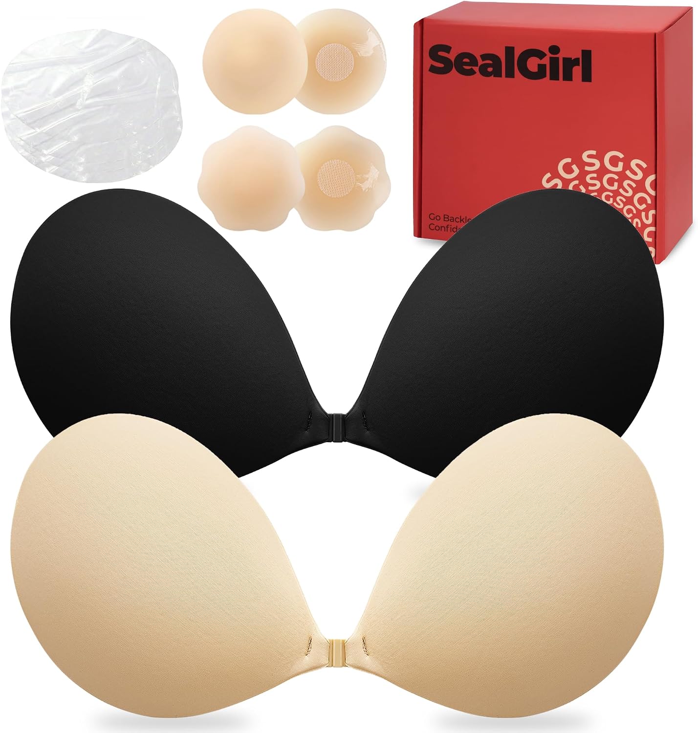 Detalle de SealGirl Sticky Bra Push Up, Backless Adhesive Bra Set with Nipple Covers
