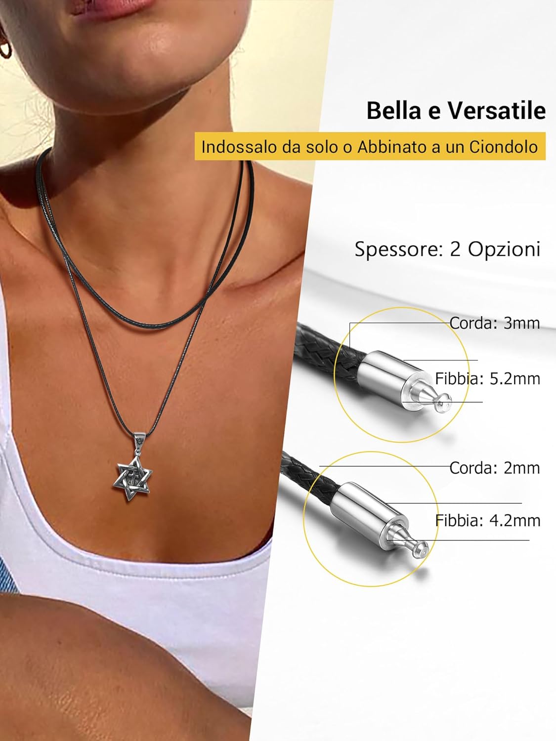 Thumbnail 2 de Collana PROSTEEL in pelle e caucciu con cordina nera impermeabile (2 mm) 41–76 cm