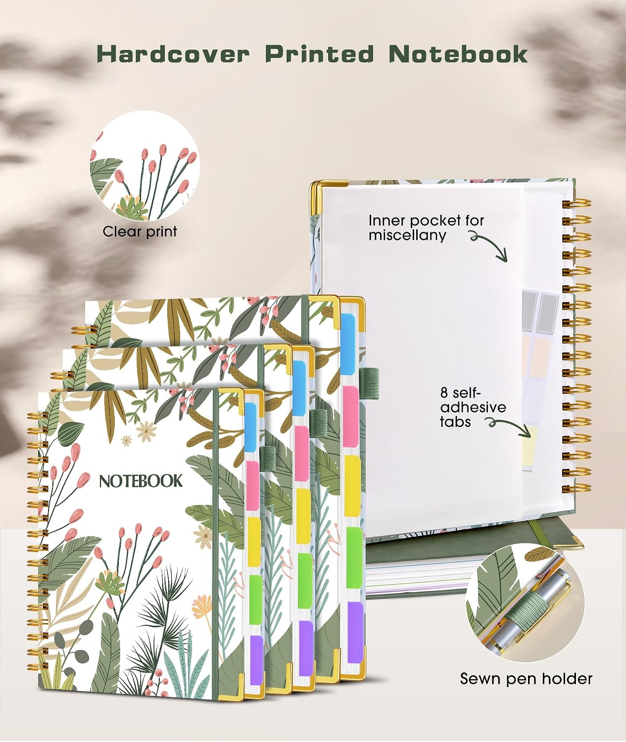 Thumbnail 1 de dilitego Hardcover Spiral Notebook, 5-Subject, 300 Pages, Colorful Botanicals